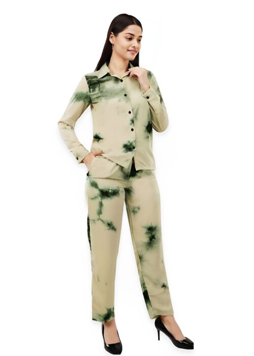Olive Tie Dye Printed Imported Fabric Cord Set from Swadeshi Couture - Image 2