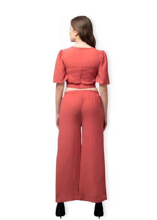 Peach Color Summercool Crop Top and Palazzo Set from Swadeshi Couture - Image 2