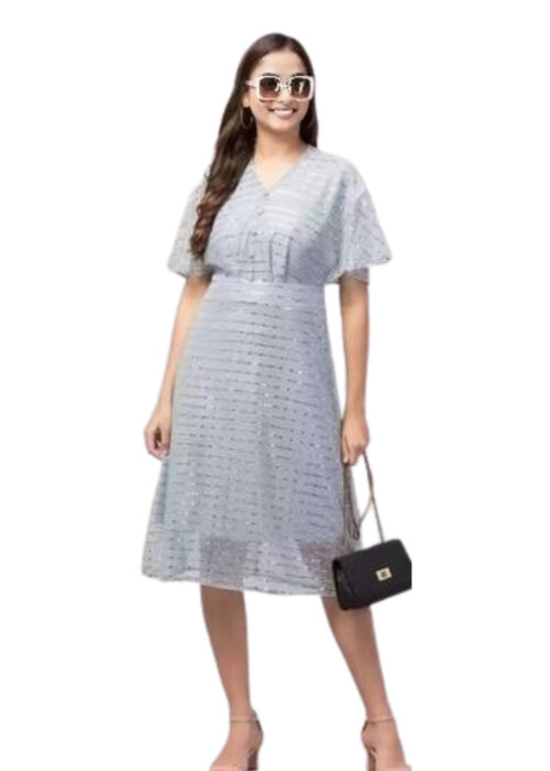 Grey Embellished Work Net Dress From Swadeshi Zone