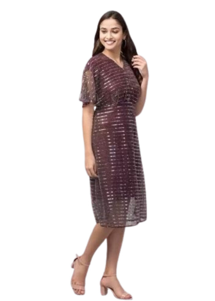 Maroon Embellished Work Net Dress From Swadeshi Zone