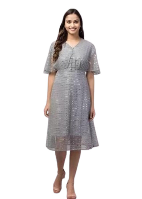 Dark Grey Embellished Work Net Dress From Swadeshi Zone