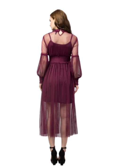 Wine Lace Net Dress With Lining From Swadeshi Zone - Image 2