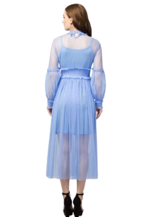 Poweder Blue Lace Net Dress With Lining From Swadeshi Zone - Image 2