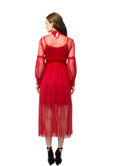 Red Lace Net Dress With Lining From Swadeshi Zone - Image 2