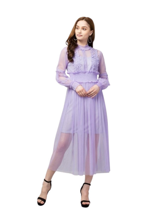 Fuchsia Lace Net Dress With Lining From Swadeshi Zone