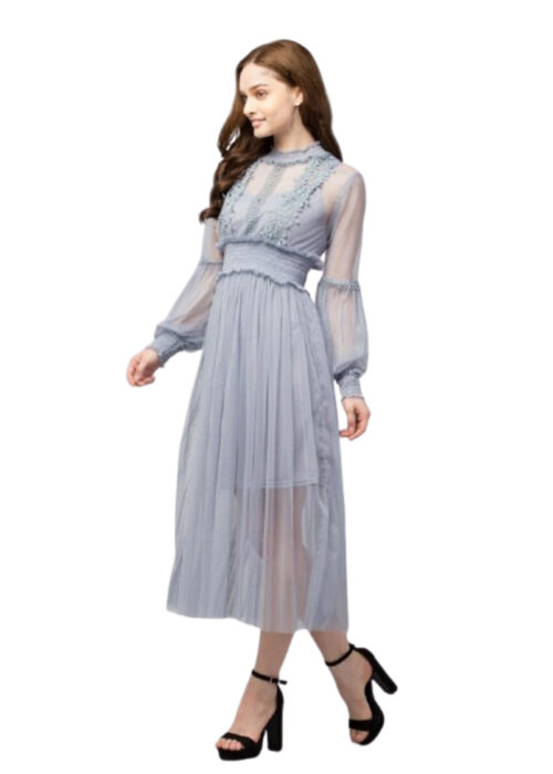 Grey Lace Net Dress With Lining From Swadeshi Zone