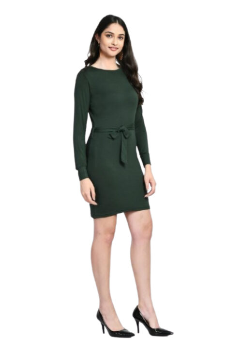 Green Cotton Stretchable Bodycon Dress From Swadeshi Zone - Image 2