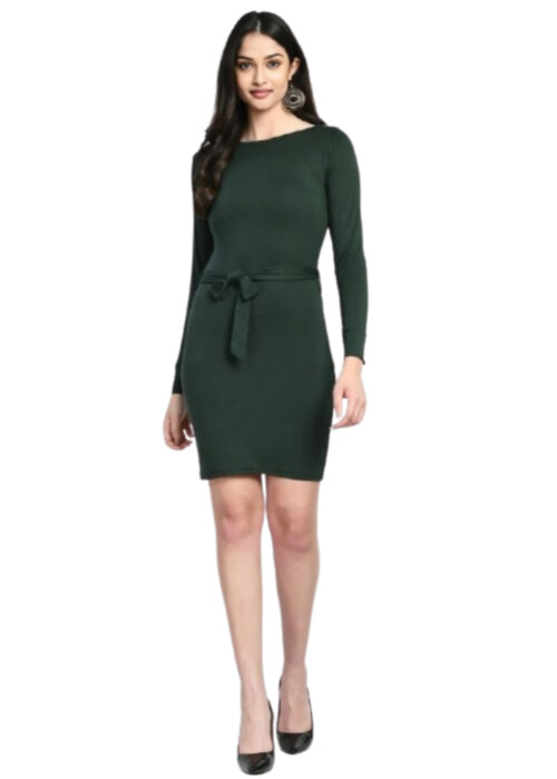 Green Cotton Stretchable Bodycon Dress From Swadeshi Zone