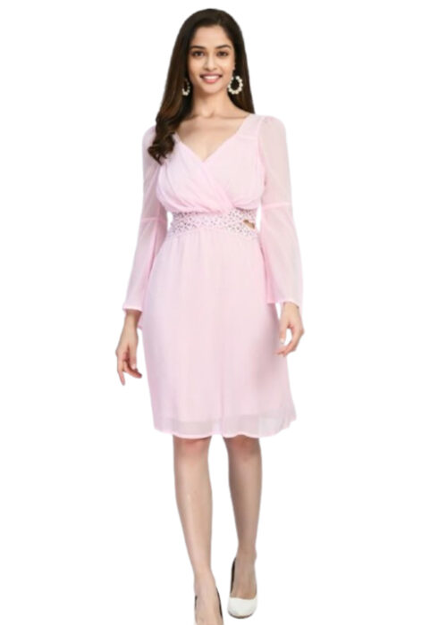 Pink Georgette Lace Work Dress with Lining From Swadeshi Zone - Image 2