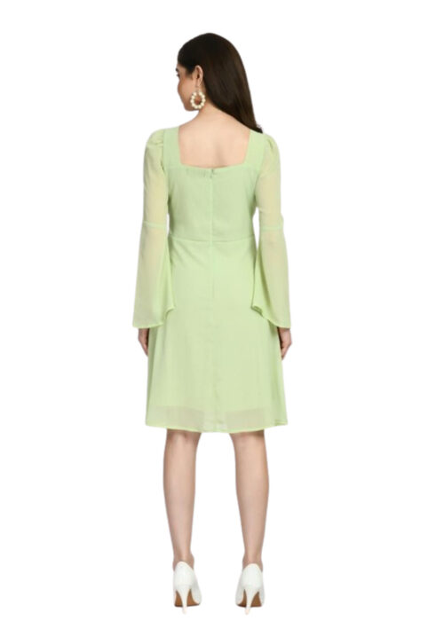 Lemon Green Georgette Lace Work Dress with Lining From Swadeshi Zone - Image 2