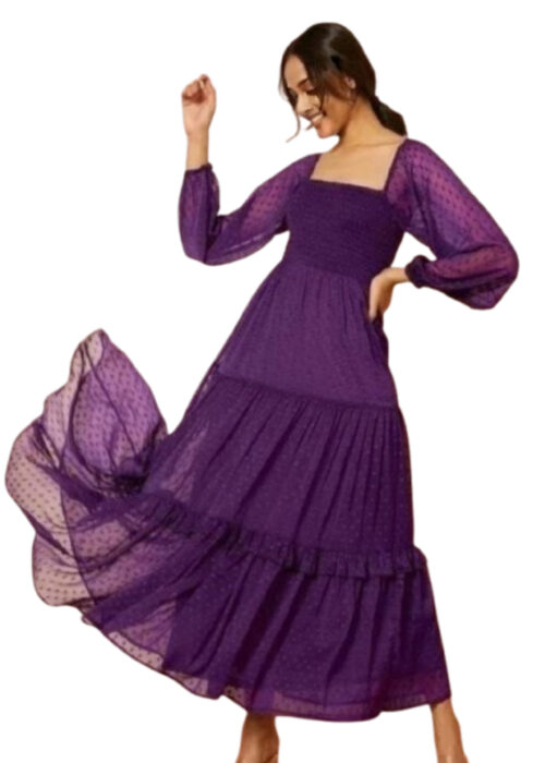 Purple Chiffon Butta Frill Dress From Swadeshi Zone