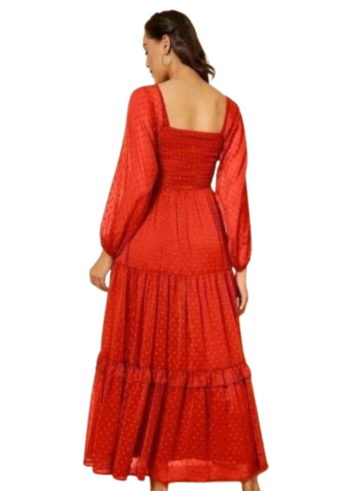 Red Chiffon Butta Frill Dress From Swadeshi Zone - Image 2