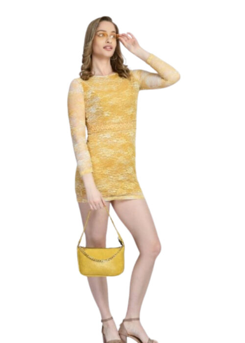 Yellow Lace Fabric Bodycone Dress From Swadeshi Zone - Image 2
