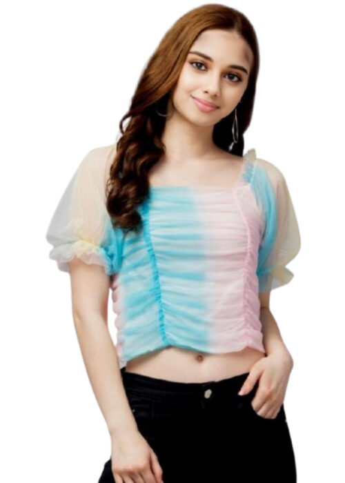 Multicolor Net Fabric Top From Swadeshi Zone