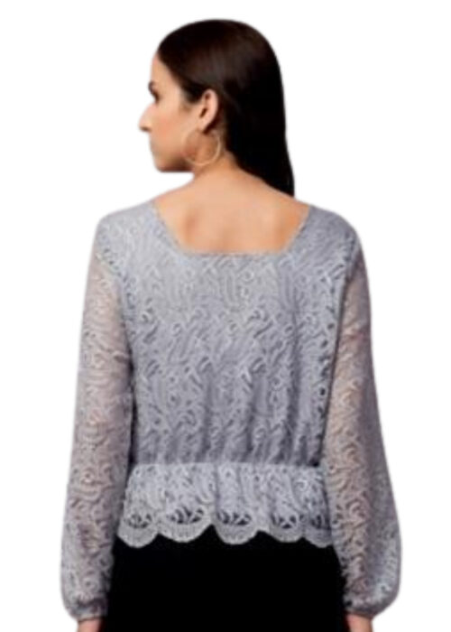 Grey Bishop Sleeve Peplum Lace Fabric Top From Swadeshi Couture - Image 2