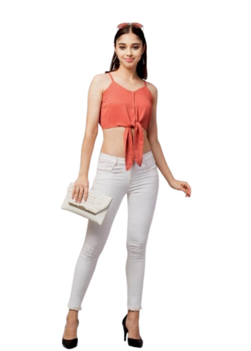 Brown Color Imported Fabric Crop Top From Swadeshi Couture