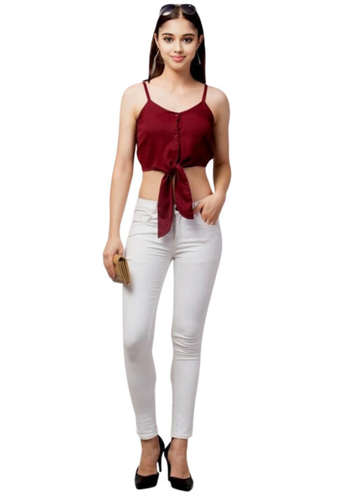 Imported Wine Color Fabric Crop Top