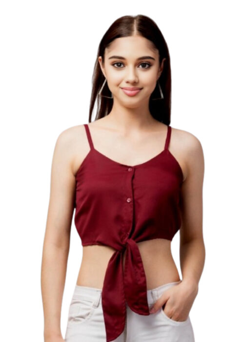 Imported Wine Color Fabric Crop Top - Image 2