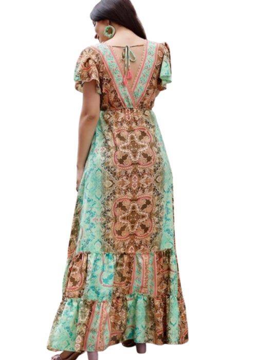 Sea Green Golden Foil Printed Long Dress From Swadeshi Zone - Image 3