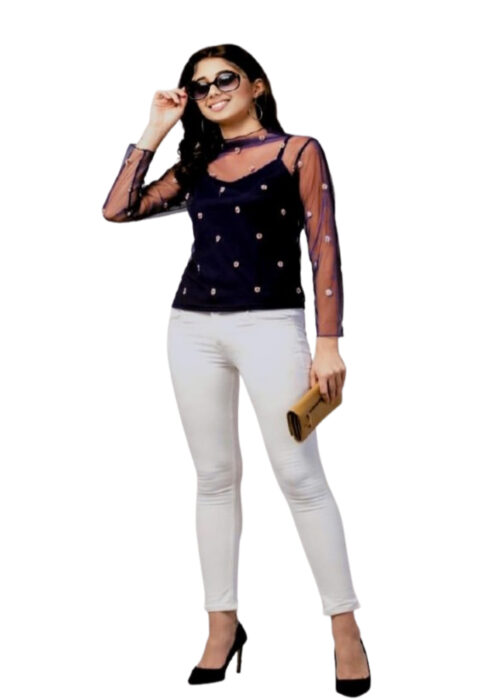 Navy Blue Color Embroidered Net Fabric Top From Swadeshi Zone - Image 2