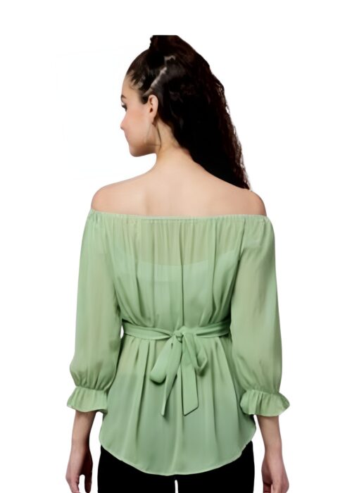 Green Color Embroidered Georgette Top From Swadeshi Couture - Image 2