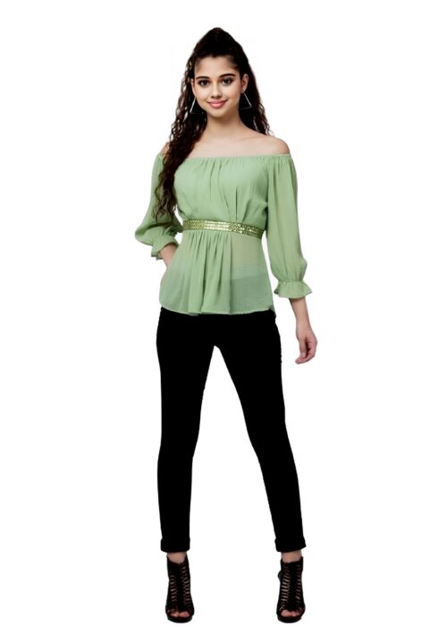 Green Color Embroidered Georgette Top From Swadeshi Couture - Image 3