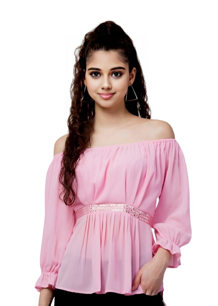 Pink Color Embroidered Chiffon Top From Swadeshi Couture