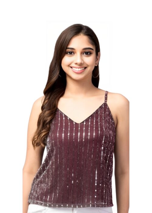 Maroon Embellished Net Fabric Sleeevless Top from Swadeshi Couture - Image 2