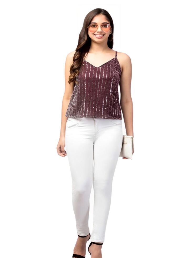 Maroon Embellished Net Fabric Sleeevless Top from Swadeshi Couture