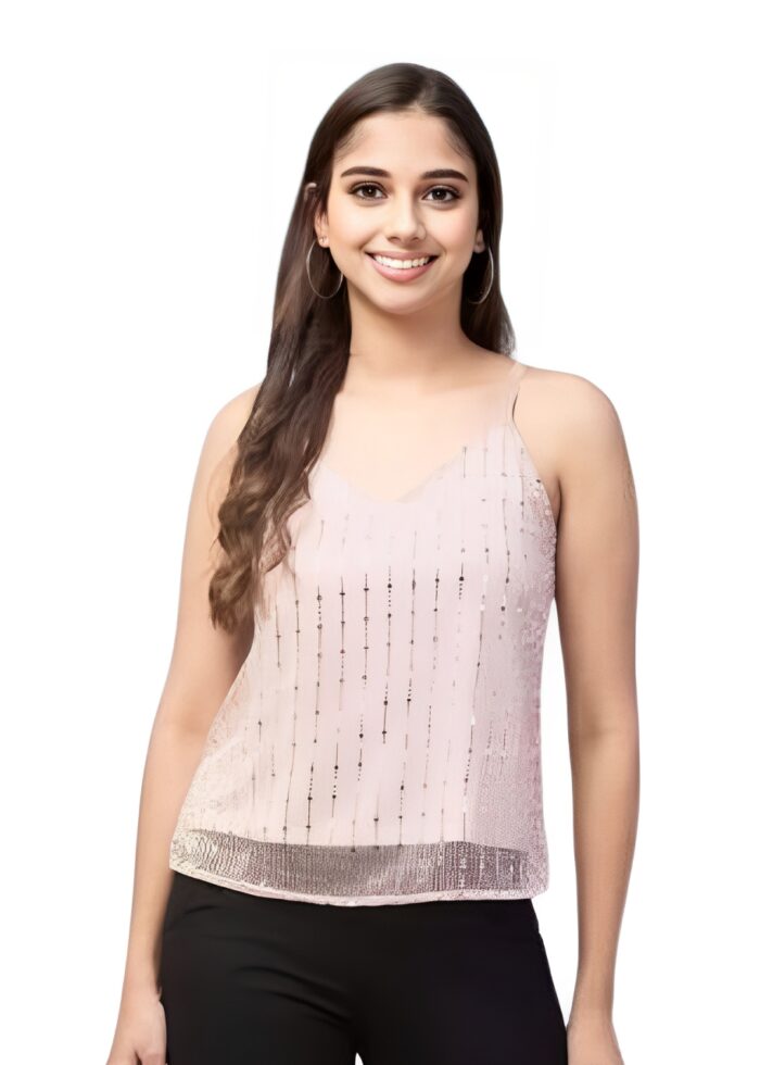 Pink Embellished Net Fabric Sleeevless Top From Swadeshi Couture