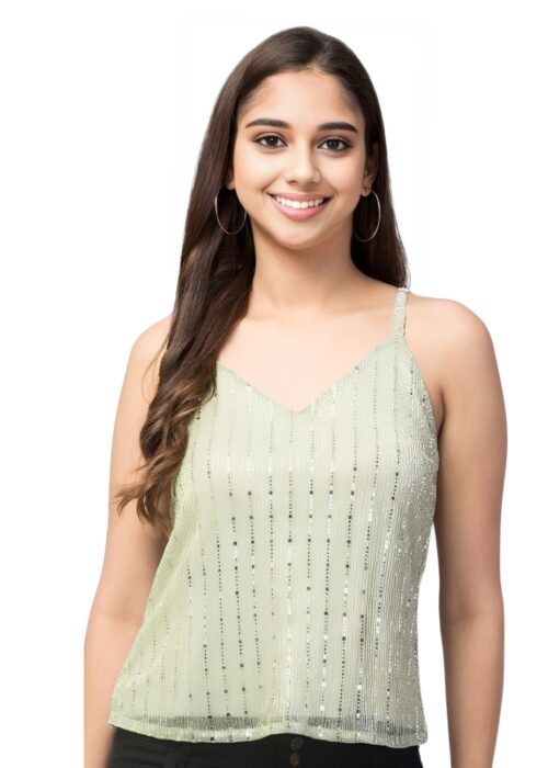 Olive Embellished Net Fabric Sleeevless Top from Swadeshi Couture - Image 2