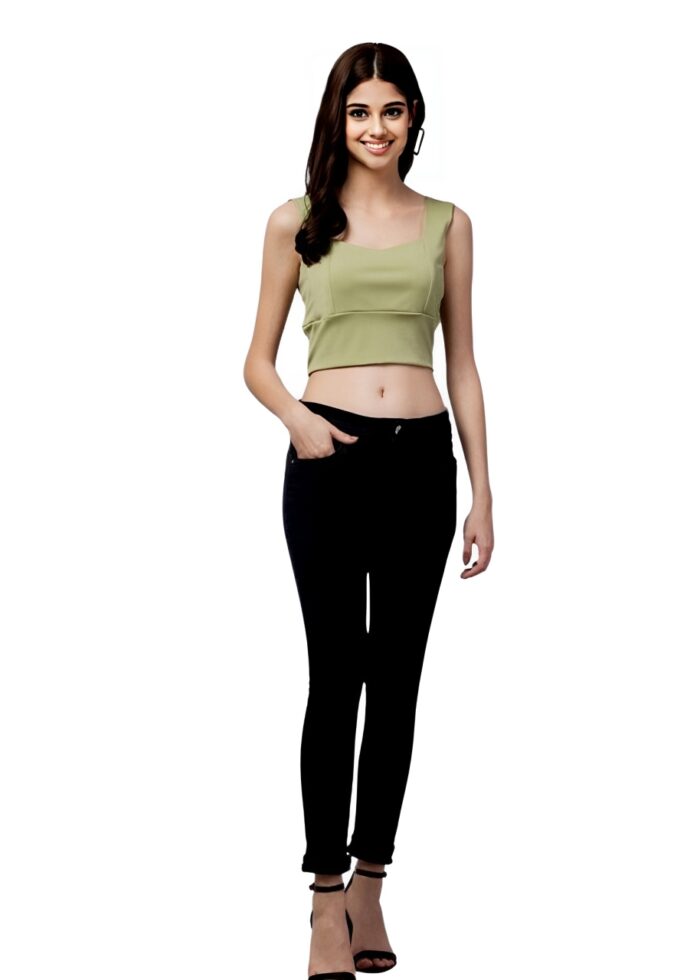 Olive Green Lycra Blend Imported Fabric Top from Swadeshi Couture