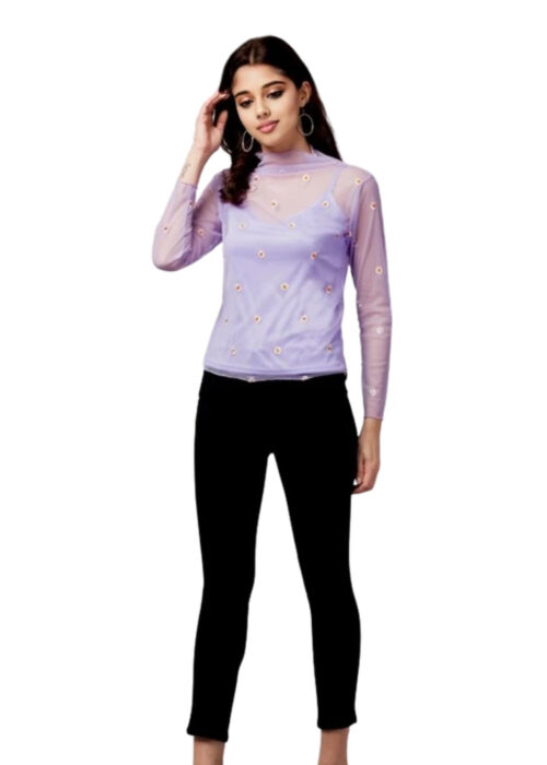 Fuchsia Color Embroidered Net Fabric Top From Swadeshi Couture - Image 2