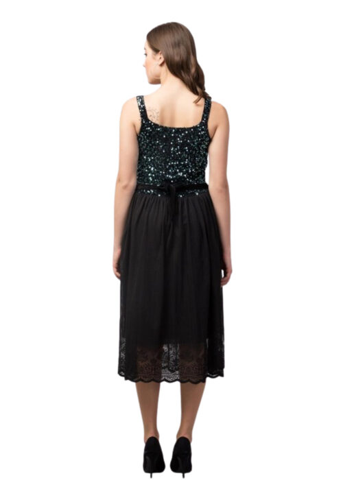 Green Fit and Flare Sequins Dress From Swadeshi Couture - Image 2