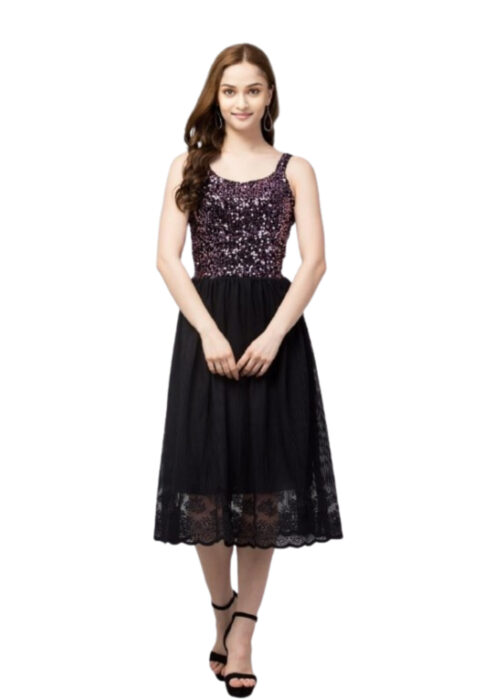 Purple Fit and Flare Sequins Dress from Swadeshi Couture
