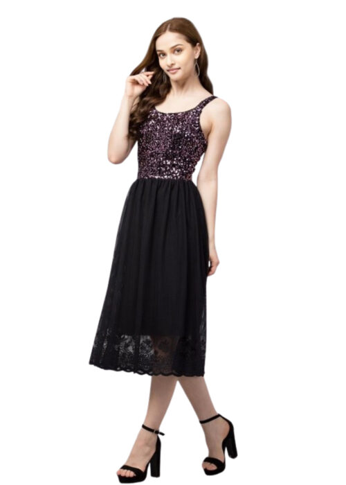 Purple Fit and Flare Sequins Dress from Swadeshi Couture - Image 2
