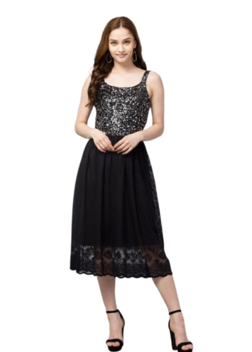 Silver Fit and Flare Sequins Dress from Swadeshi Couture
