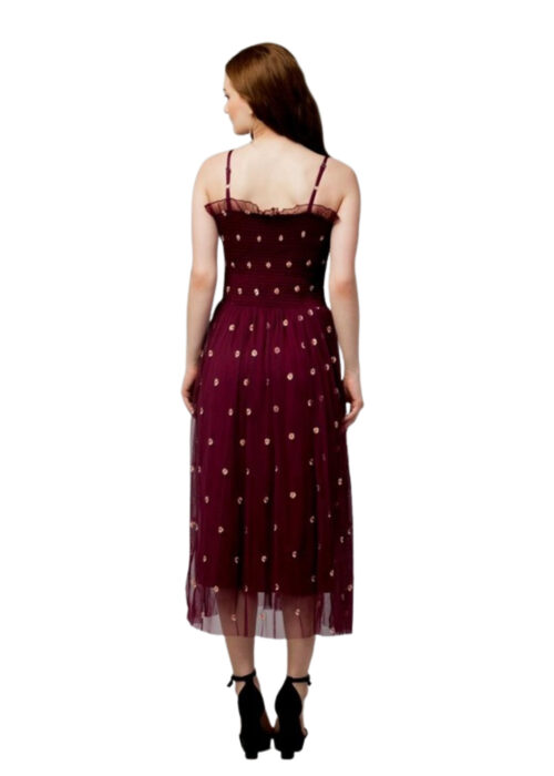 Wine Color Flare Net Dress from Swadeshi Couture - Image 2