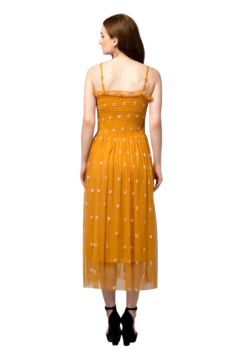 Mustard Flare Net Dress - Image 2