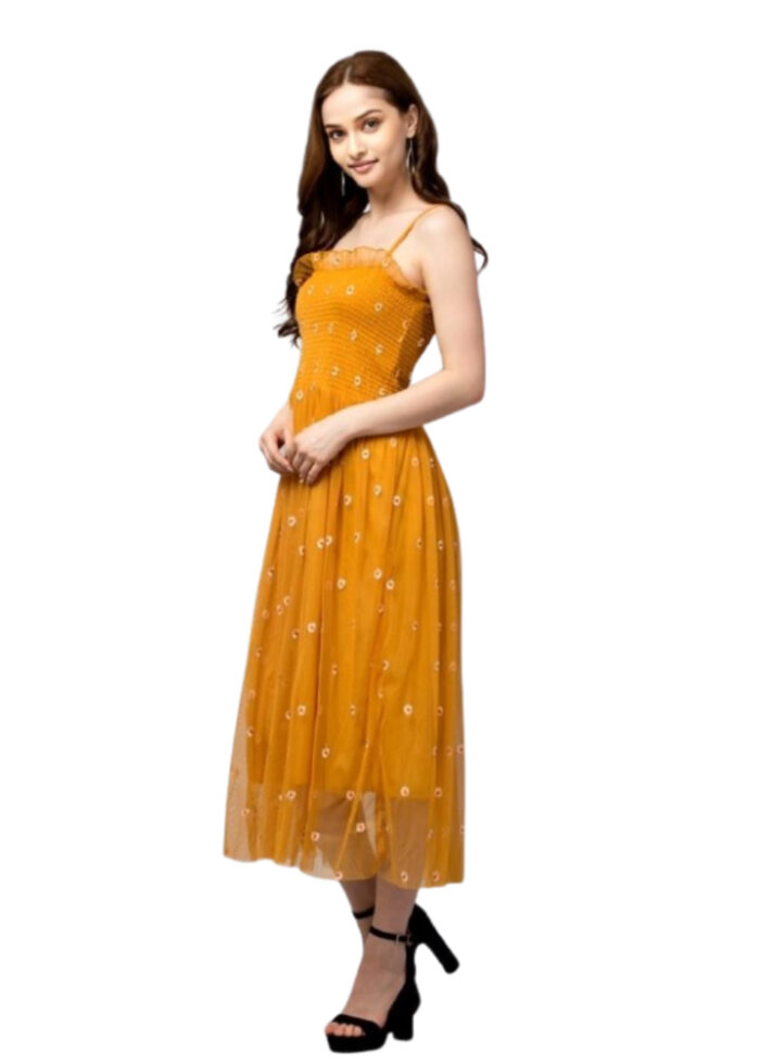 Mustard Flare Net Dress