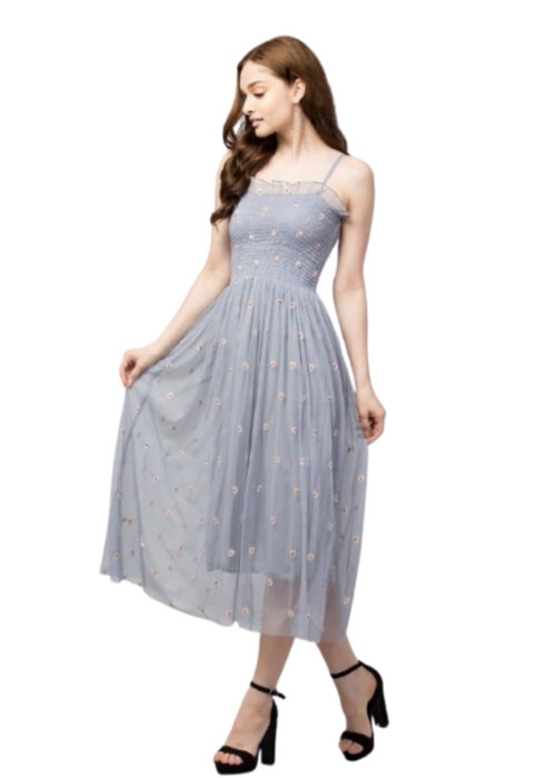 Grey Flare Net Dress