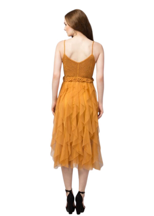Mustard A-Line Net Dress From Swadeshi Couture - Image 2