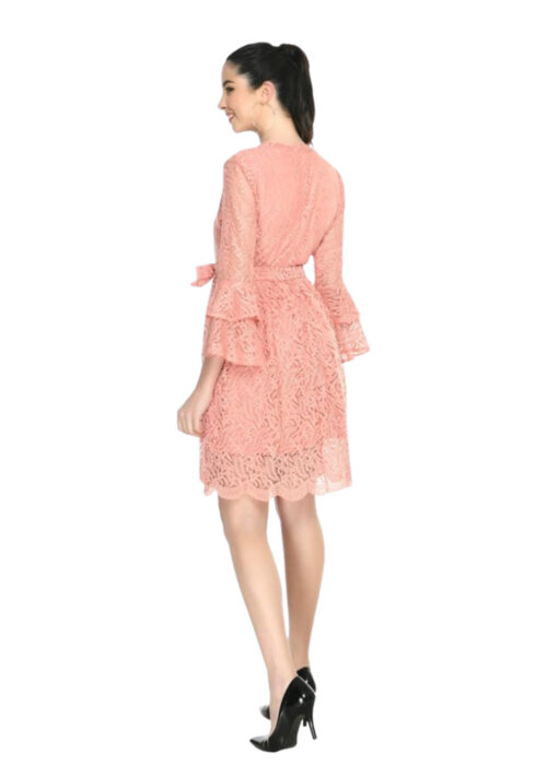 Peach Women Fit and Flare Lace Fabric Dress From Swadeshi Zone - Image 2