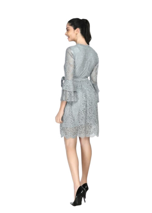 Grey Women Fit and Flare Lace Fabric Dress From Swadeshi Zone - Image 2