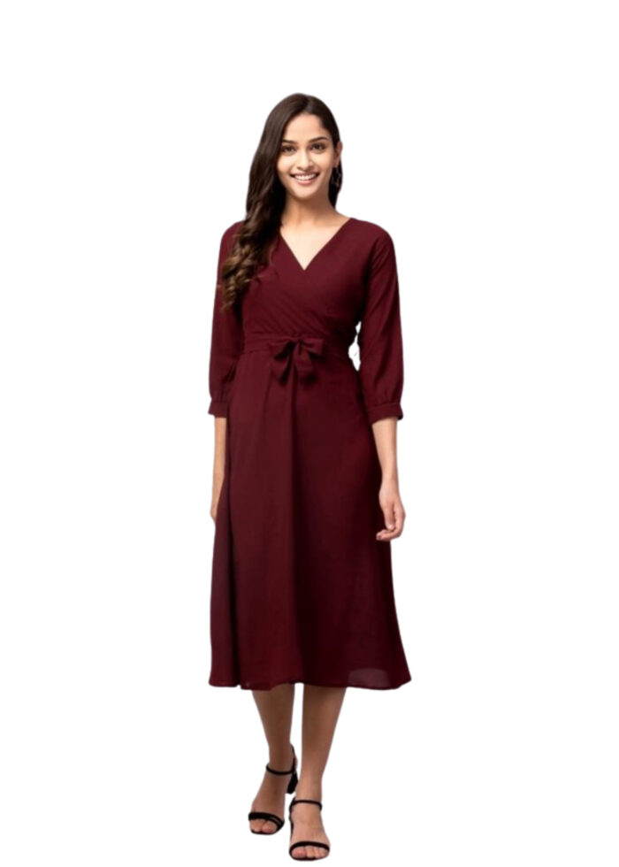 Wine Color American Crepe Women Dress From Swadeshi Zone