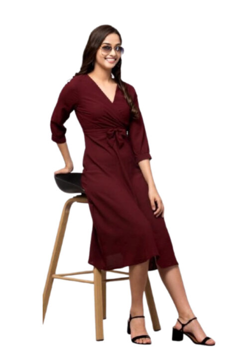 Wine Color American Crepe Women Dress From Swadeshi Zone - Image 2