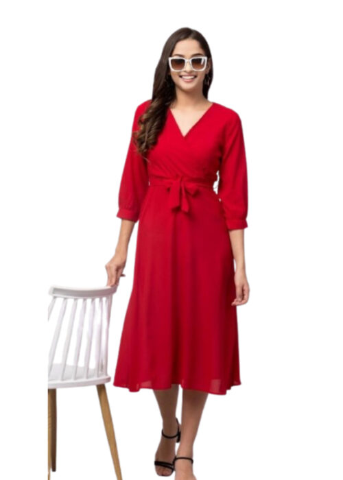 Red Georgette Women Dress From Swadeshi Zone - Image 2