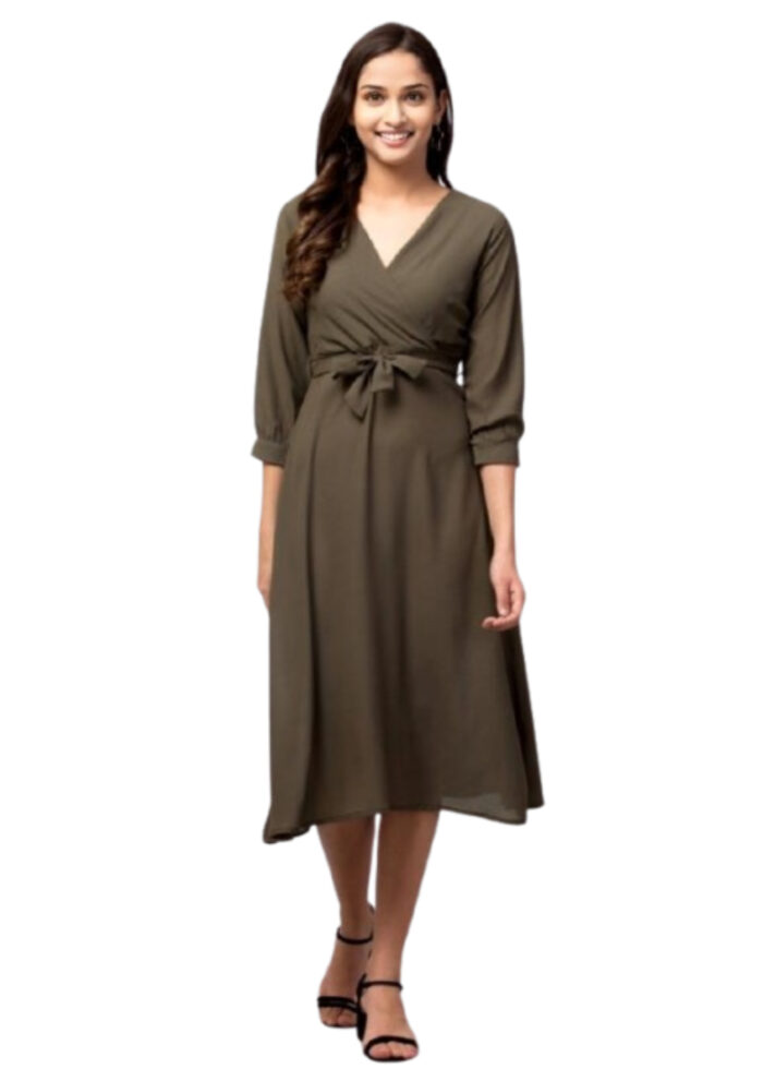 Olive Georgette Women Dress From Swadeshi Zone