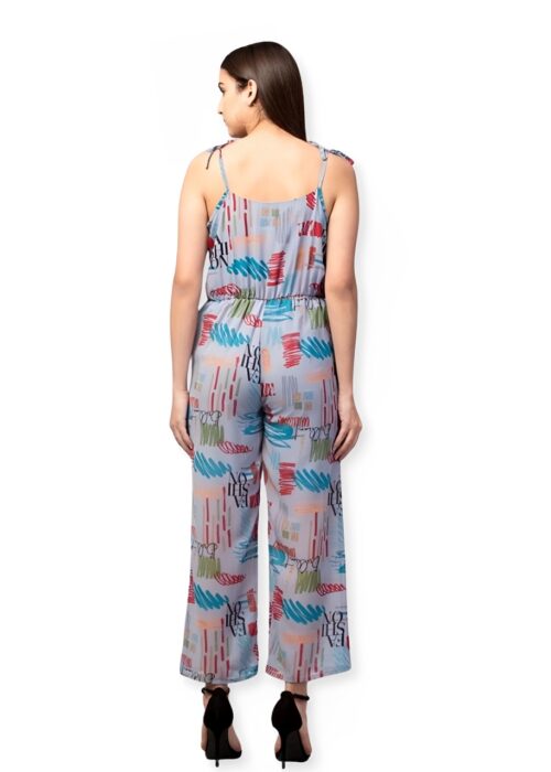 Grey Multi Print Georgette Jumpsuit with Lining From Swadeshi Couture - Image 2