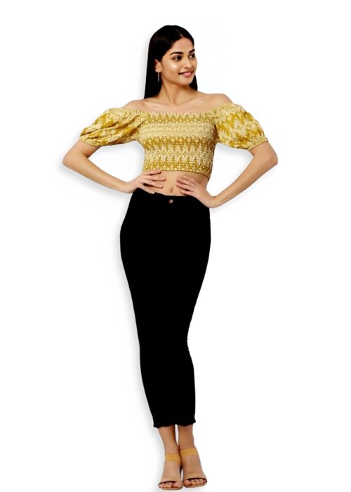 Mustard Smoke Work American Crepe Crop Top From Swadeshi Couture - Image 2